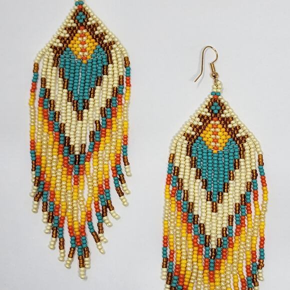 Rain Dance Boho Beaded Fringe Earrings - Picture 1 of 7